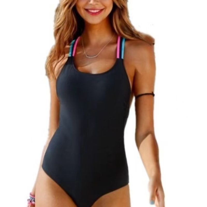 Damenbekleidung Einteiliger Badeanzug Damen Neckholder-Rücken Einfarbiger Badeanzug Schlanker, einfacher Badeanzug_voghion.com