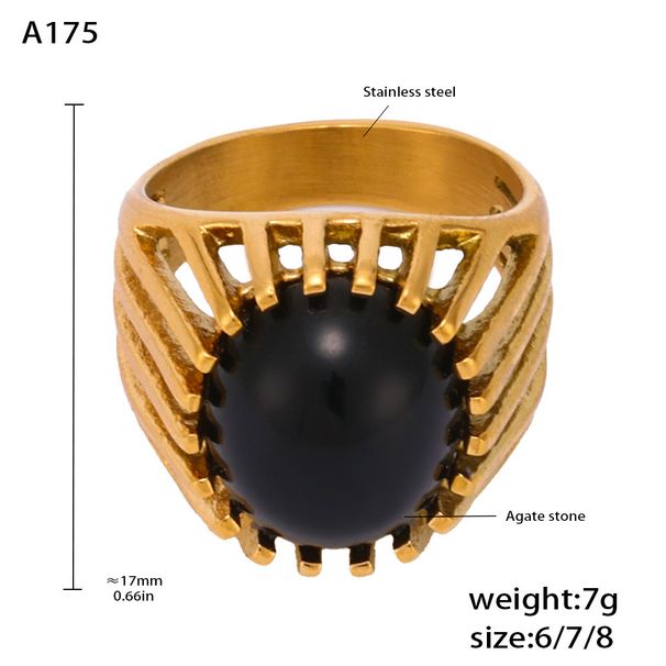 Quadratischer Ring aus schwarzem Achat, hohl, aus robustem Titanstahl, Zeigefingerring, modisch, leichter Luxus, individueller Stilring_voghion.com