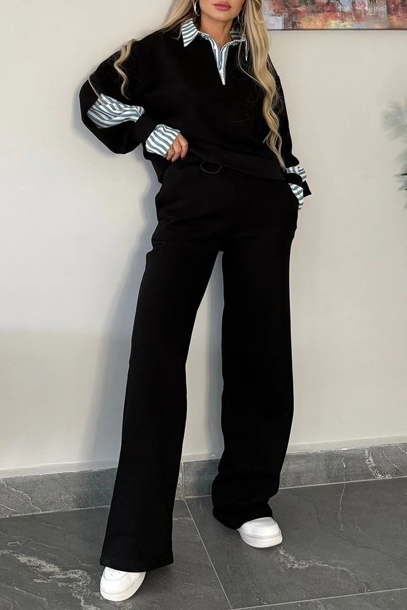 Lapel Long Sleeve Shirt Loose Casual Knitted Suit Women_voghion.com