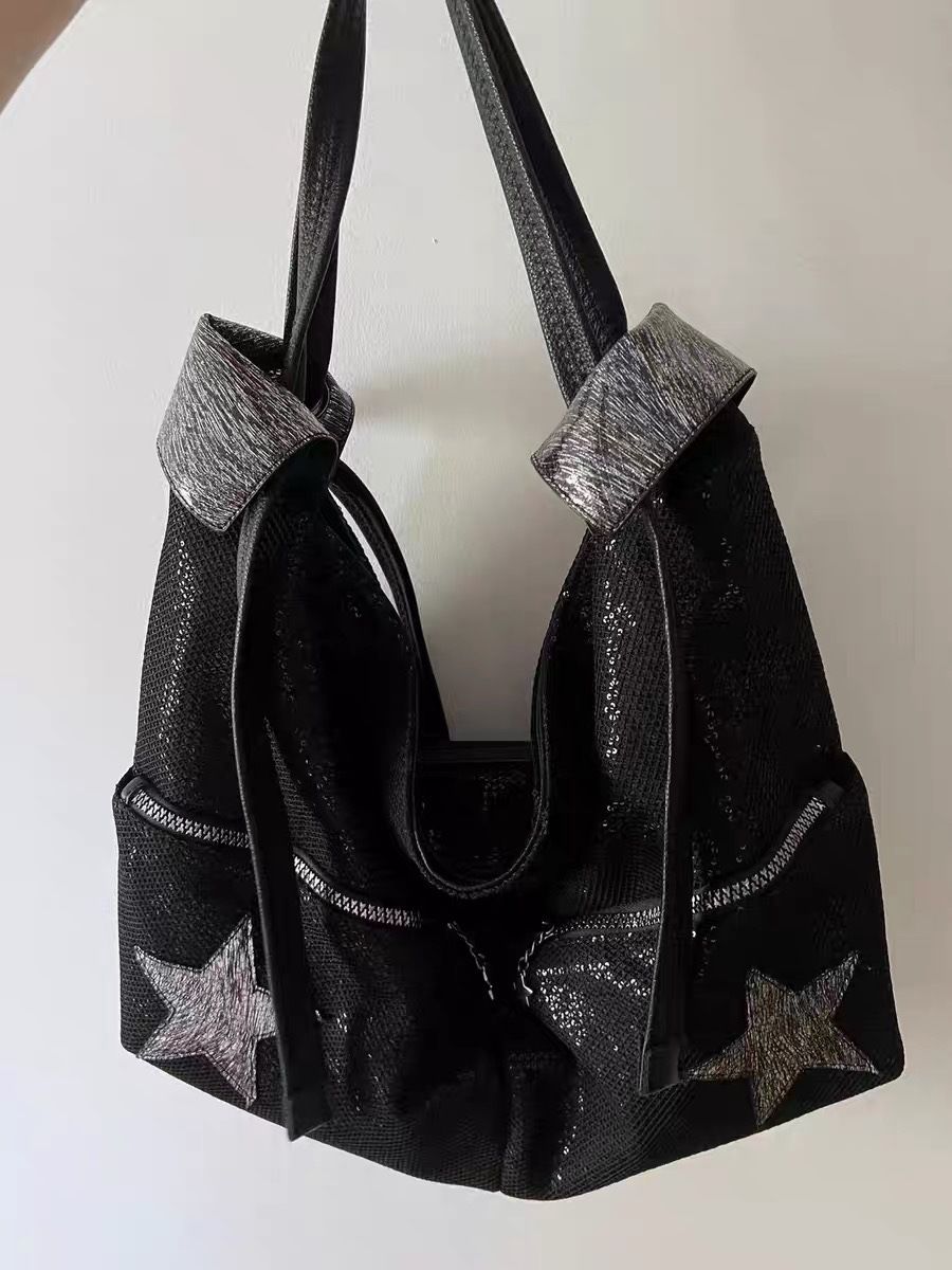 Borsa a tracolla con paillettes argento alla moda per ragazze, con capacità Y2K e stella_voghion.com