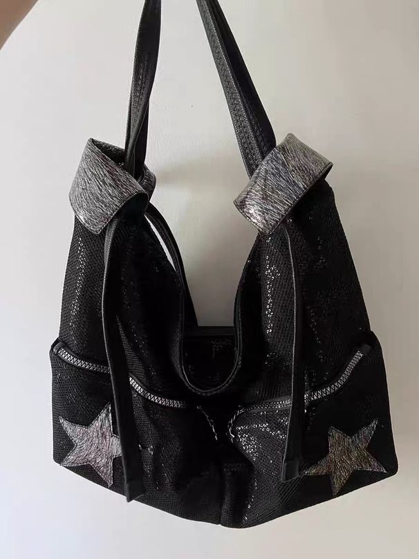 Borsa a tracolla con paillettes argento alla moda per ragazze, con capacità Y2K e stella_voghion.com