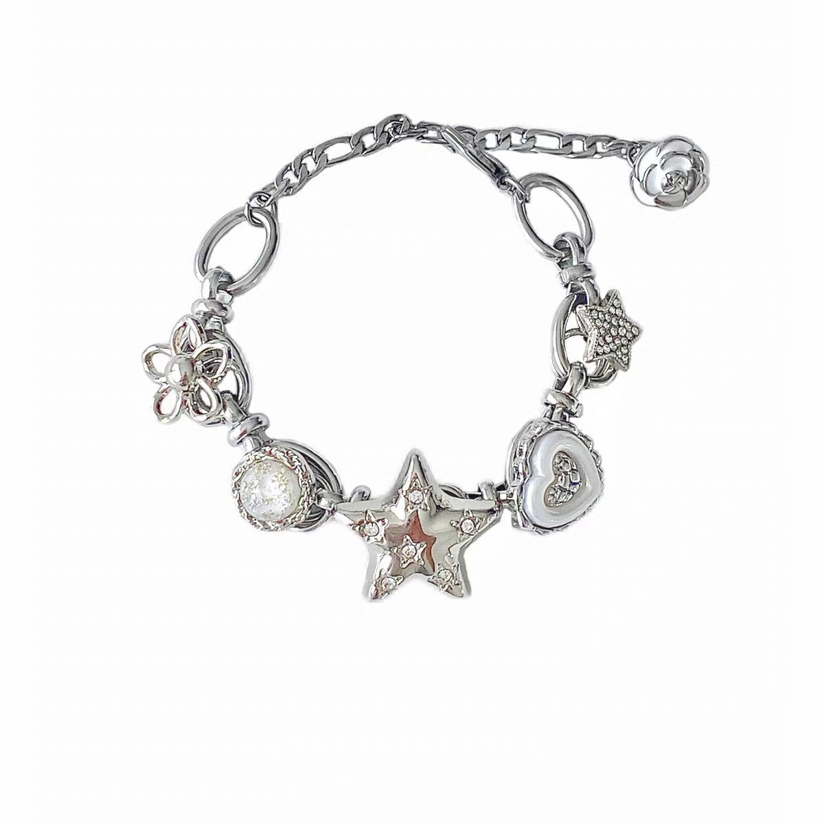 Design/Bracciale pesante artigianale con bottone a forma di cuore e stella stravagante, gioielli di lusso leggeri e squisiti di alta qualità_voghion.com