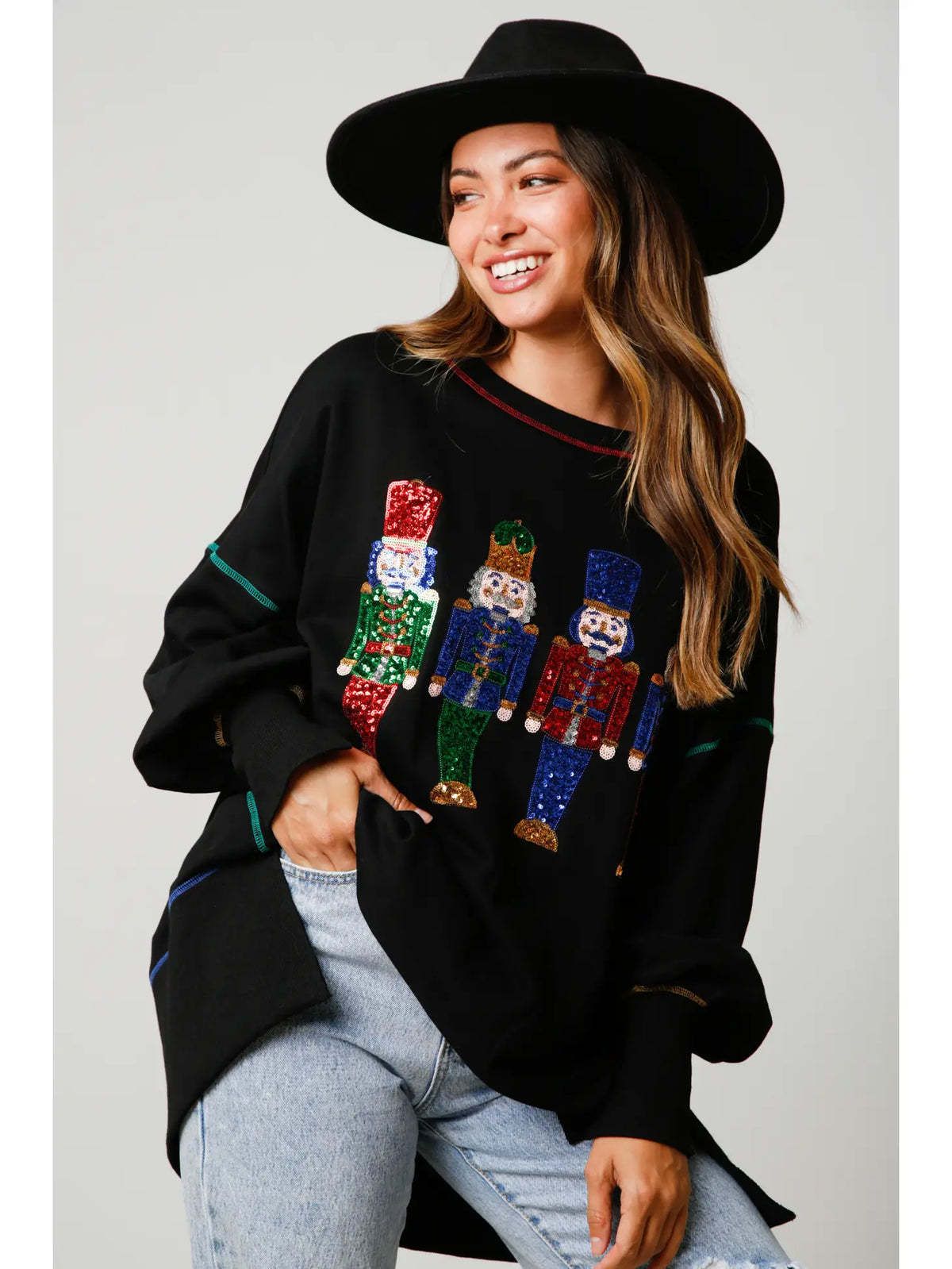 Weihnachten Damenbekleidung Kleidung Weihnachtssüße Pailletten verdickte vielseitige Oberteile Langarm-Sweatshirts_voghion.com