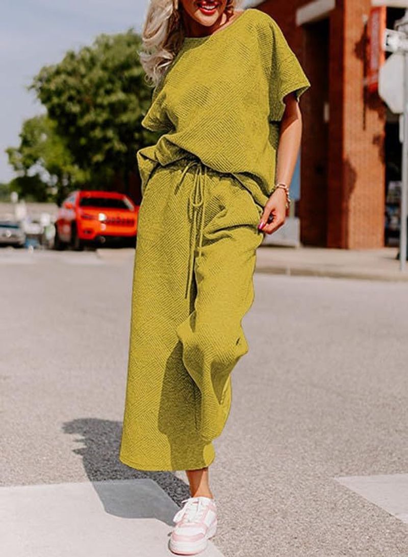 Women's Clothing Autumn New Loose Simple Solid Color Leisure Suit Texture Drawstring Sports Two Piece Suit For Women_voghion.com