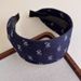 Fascia per capelli in denim con stampa a fiocco, fascia larga in tessuto blu, dolce e versatile, top rialzato con teschio, accessorio per capelli_voghion.com