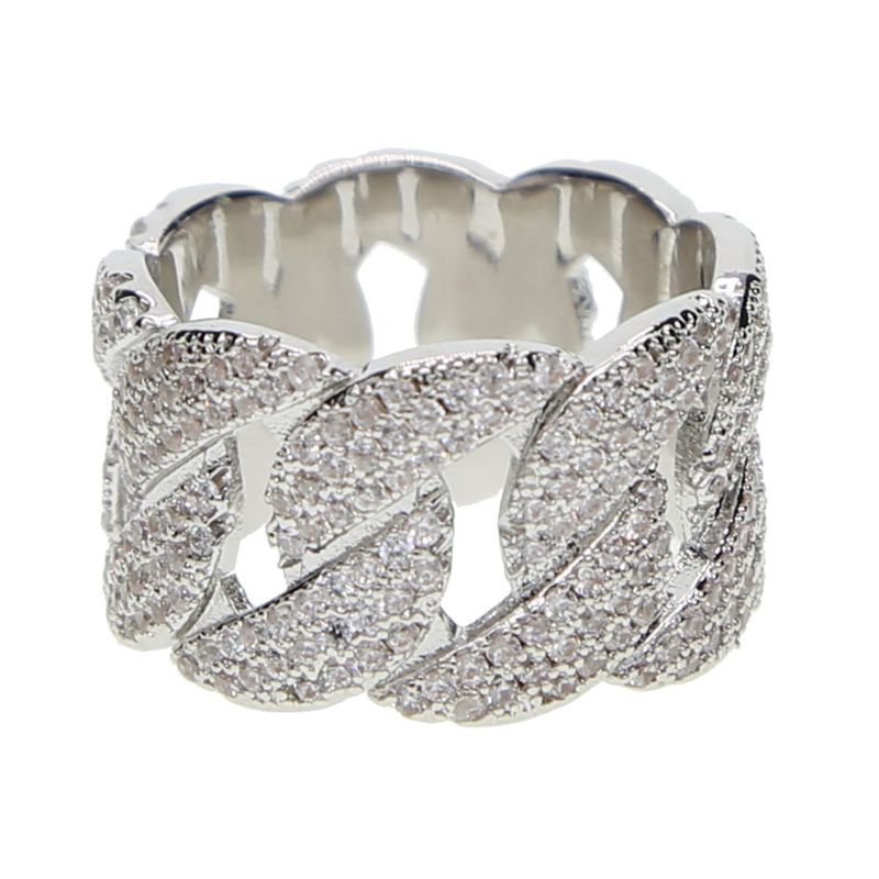 Nuovo anello Hip Hop intarsiato con zircone a forma di catena cubana in argento e oro rosa accessorio per gioielli_voghion.com