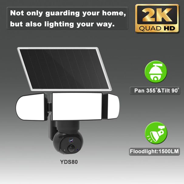 Floodlight Camera 8W Solar Monitoring With LED Light 1500LM Outdoor Garden Light Camera_voghion.com