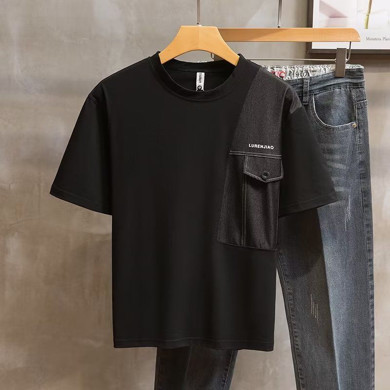 Tricou bărbătesc cu design de îmbrăcăminte, cu imprimeu sense splicing, stil nou de vară, cu mânecă scurtă și subțire, all-make_voghion.com