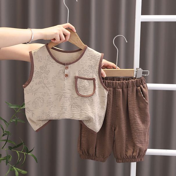 Summerkostüm fir Jongen, Moudeweste, Shorts, zweedeelegt Set, dënn ärmellos Kannerkleeder fir Puppelcher_voghion.com