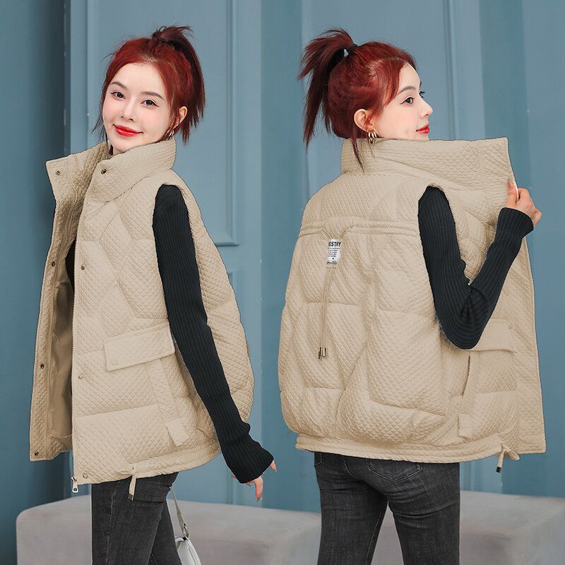 Roupas femininas com capuz versátil espessado solto casaco de cobertura de carne comprimento médio algodão para baixo_voghion.com