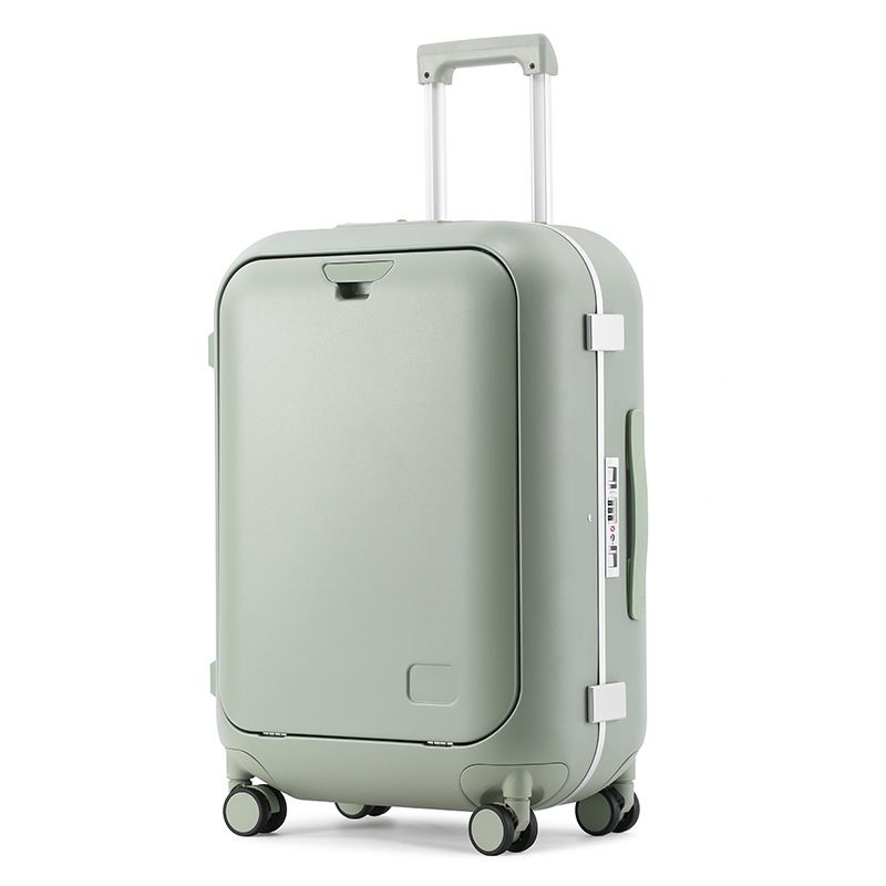 Premium Aluminum Frame Carry-On Luggage With USB Charging Port, Front Opening Design & Phone Holder Lightweight ABS+PC Suitcase TSA Lock_voghion.com