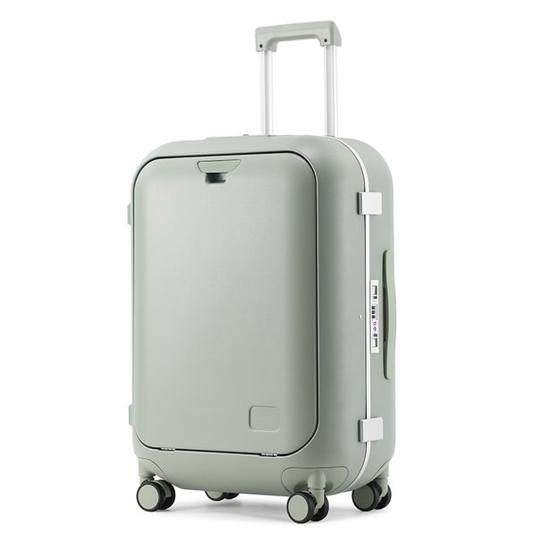 Premium Aluminum Frame Carry-On Luggage With USB Charging Port, Front Opening Design & Phone Holder Lightweight ABS+PC Suitcase TSA Lock_voghion.com
