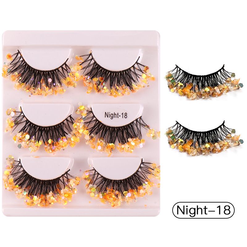 Polyester Sequin False Eyelashes, Glow - In - The - Dark Style For Stage Performances, Wholesale, Thick, Curly & Voluminous_voghion.com