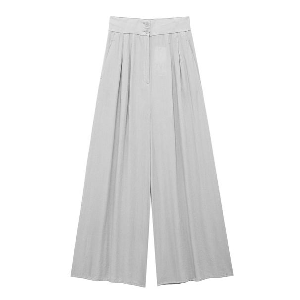 Pantaloni pieghettati in misto lino da donna, stile estivo 2024_voghion.com