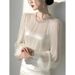 Ženska odjeća, moderna, za smanjenje starenja, hladna, visokokvalitetna, bijela, blago prozirna, šifonska košulja dugih rukava_voghion.com