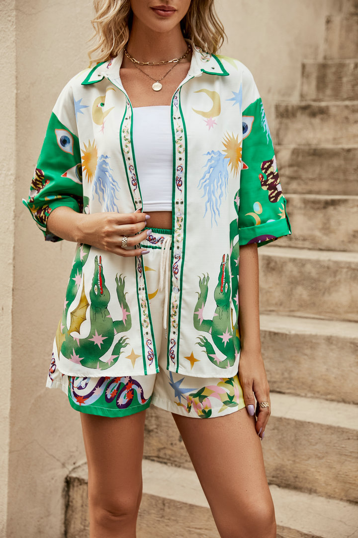 Damen-Pyjama mit Aufdruck, modisch, für Zuhause, Freizeit, Anzug_voghion.com