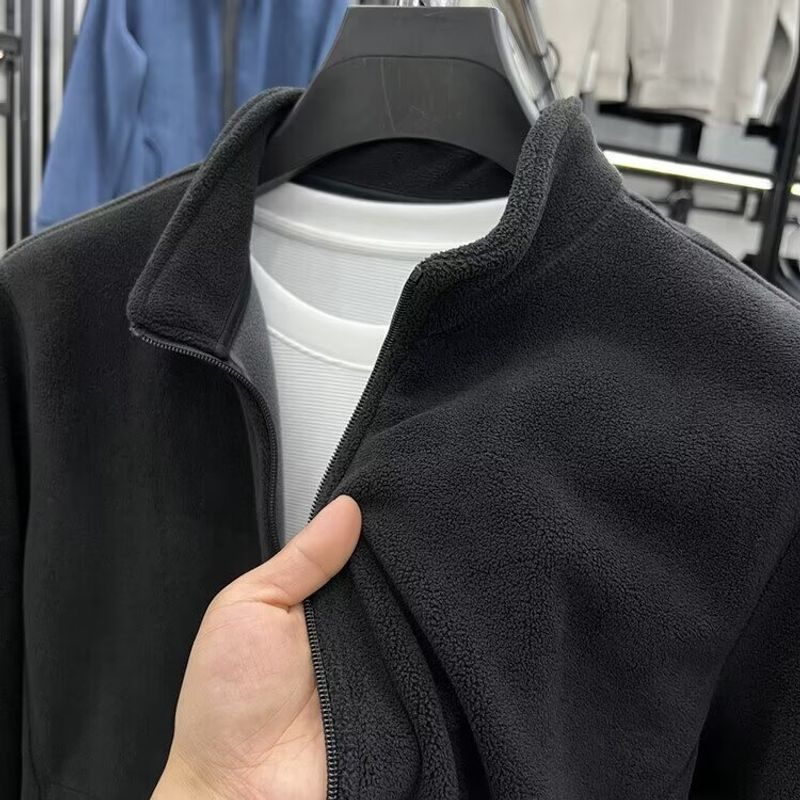 Giacca da uomo con cappuccio e cerniera in pile bifacciale - Caldo pullover con collo alto per autunno inverno - Capispalla casual con fodera in morbido sherpa spesso_voghion.com