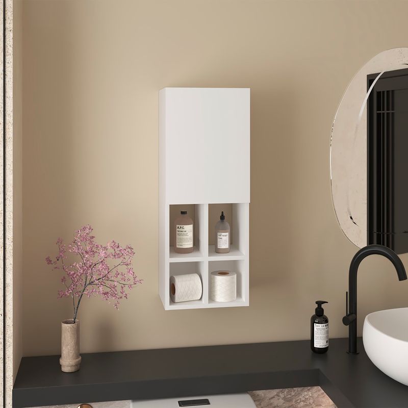 Niwot Wall Bathroom Cabinet, One Door, Organizer For Toiletries And Towels, White_voghion.com