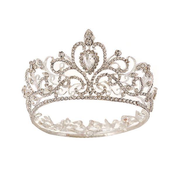 Μπαρόκ στρογγυλό στέμμα νυφικό στέμμα Τιάρα πριγκίπισσα στέμμα γενεθλίων Αξεσουάρ μαλλιών Νυφικό Stage Full Crown Στρογγυλό στέμμα_voghion.com