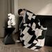 Black And White Minimalist High-End Color Block Sofa Mid-Century Manor Office Nap Blanket, Cover Blanket_voghion.com