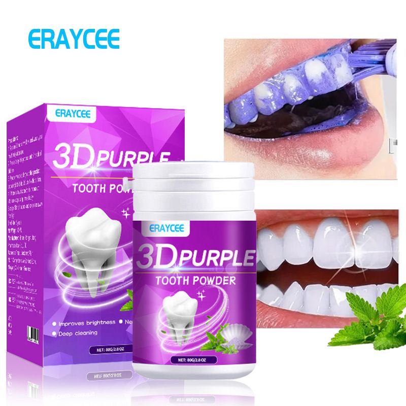 EARYCEE Dentifricio in polvere viola per la pulizia orale, rimozione delle macchie, 80 g/flacone_voghion.com