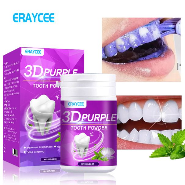 EARYCEE Dentifricio in polvere viola per la pulizia orale, rimozione delle macchie, 80 g/flacone_voghion.com