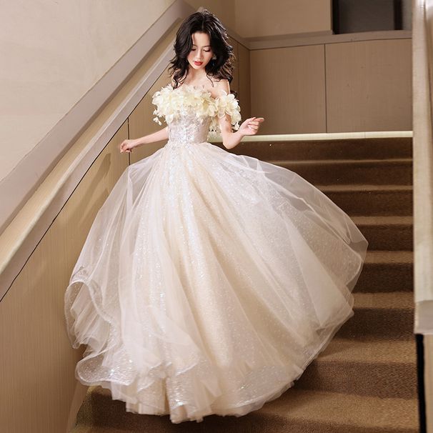 Kadın Giyim Tek Omuzlu Ziyafet Abiye Elbise Şampanya Rengi Üst Sınıf Lüks Niş Yetişkin Tören Mezuniyet Ev Sahibi Elbisesi_voghion.com