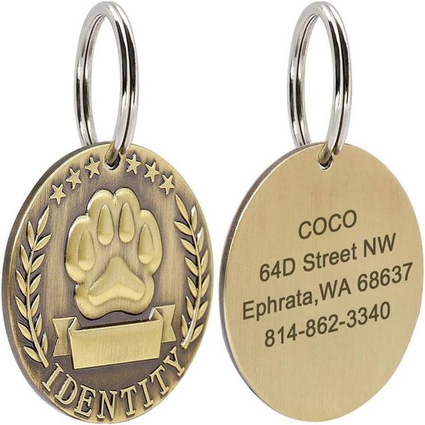 Pet Identification Tag, Personalized Engraving, Bronze Number Plate For Dogs And Cats, Custom Address Indicator, By PawParty Store_voghion.com