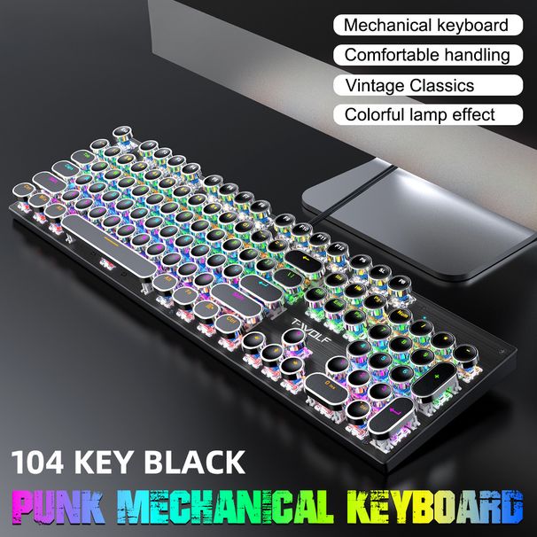 YT75 Mekanik Oyun Klavyesi Metal Panel Punk Yuvarlak Klavye Rusça Korece_voghion.com