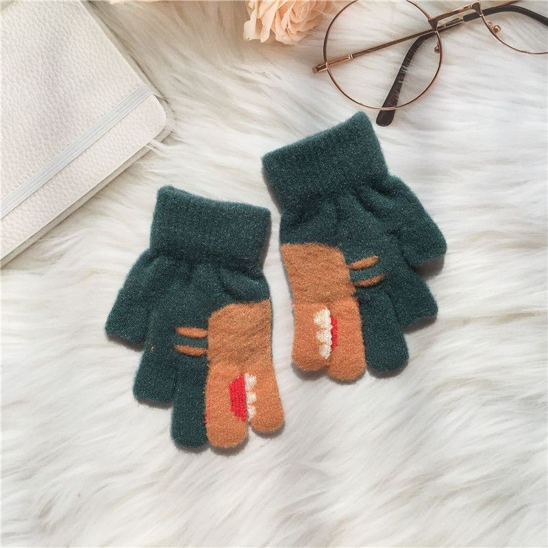 Children's Korean Edition Dinosaur Jacquard Crystal Velvet Knitted Autumn Winter Warm Boys and Girls' Writing Gel Two_voghion.com