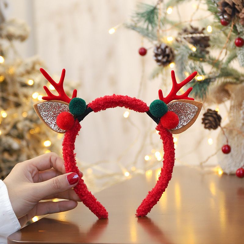 Christmas gift Christmas headband Red high-end large bow antler hair accessories Dress up ear hair clips Holiday decorations_voghion.com