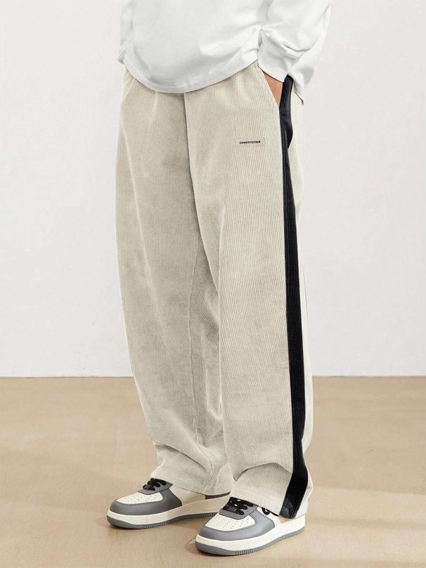 Cordhose mit Streifen für Herren – Lockere, gerade Passform, High Street Style (Schwarz, Cremeweiß, Dunkelgrau, S-XXL)_voghion.com