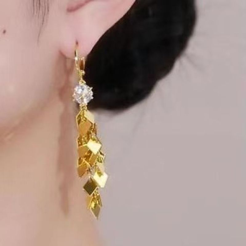 Women's Earrings Bohemian golden wheat ear zircon diamond ball earrings luxury high-end earrings temperament versatile French earrings_voghion.com