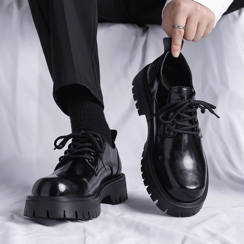 Men’s Shoes Men's leather shoes autumn new men's black casual leather shoes British style soft sole business heightening wedding groom shoes_voghion.com