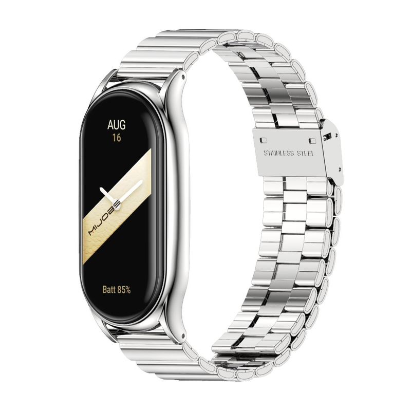 For Xiaomi Mi Band 8 Mijobs Plus Case Bamboo Buckle Metal Watch Band(Silver)_voghion.com