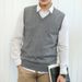 Autumn Winter New Men's Sleeveless Solid Color V-Neck Thickened Short Sleeve Knitted Sweater Pullover Vest_voghion.com