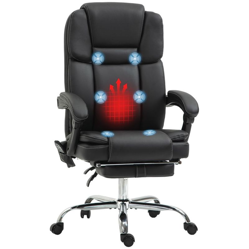 Vinsetto 6 Point Vibration Massage Office Chair PU Leather Heated Reclining Adjustable Height Black_voghion.com