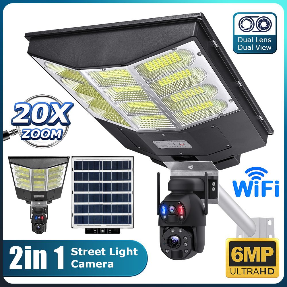 Solar-Straßenlaterne, 20-facher Zoom, HD-Nachtsicht, hohe Wattzahl, Zwei-Wege-Talk-Überwachungskamera für den Außenbereich_voghion.com