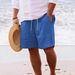 Pantalones cortos de lino con cordón para hombre - Pantalones cortos cargo informales de verano para playa, viajes y actividades al aire libre - Mezcla de lino y algodón transpirable_voghion.com