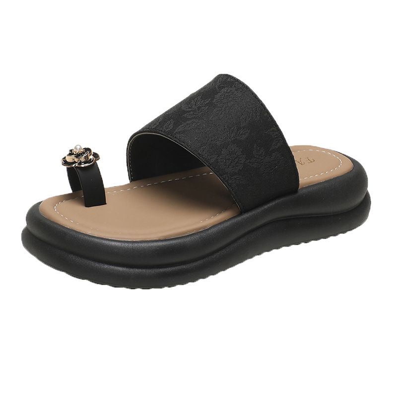 Chinese style printed thick-soled toe sandals for women for summer outdoor wear 2024 new style ladies' fashionable and versatile one-strap sandals_voghion.com