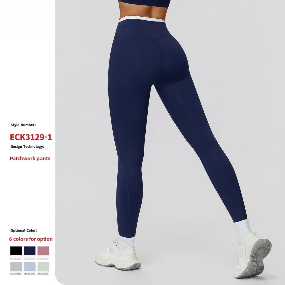 Nude Feel Yoga Threaded High Waist Contrast Color Tight Pants Women Sports Running Fitness Clothes 3129_voghion.com