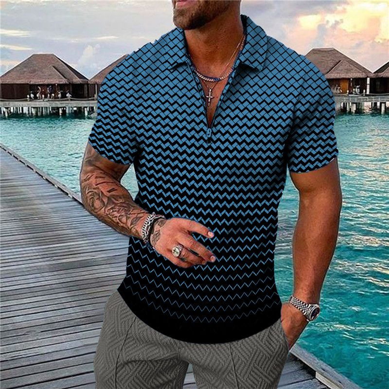 Sommer-Poloshirt für Herren, kurzärmlig, mit Reißverschluss am Ausschnitt, 3D-gedrucktes, lässiges Oberteil der Marke Tide_voghion.com