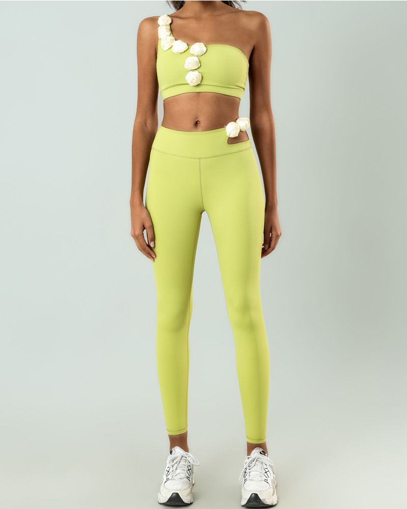 Traje de yoga para mujer, de secado rápido, elástico, con envoltura para el pecho, resistente a los golpes, para correr, fitness, deportes, pantalones de cintura alta, traje de dos piezas_voghion.com