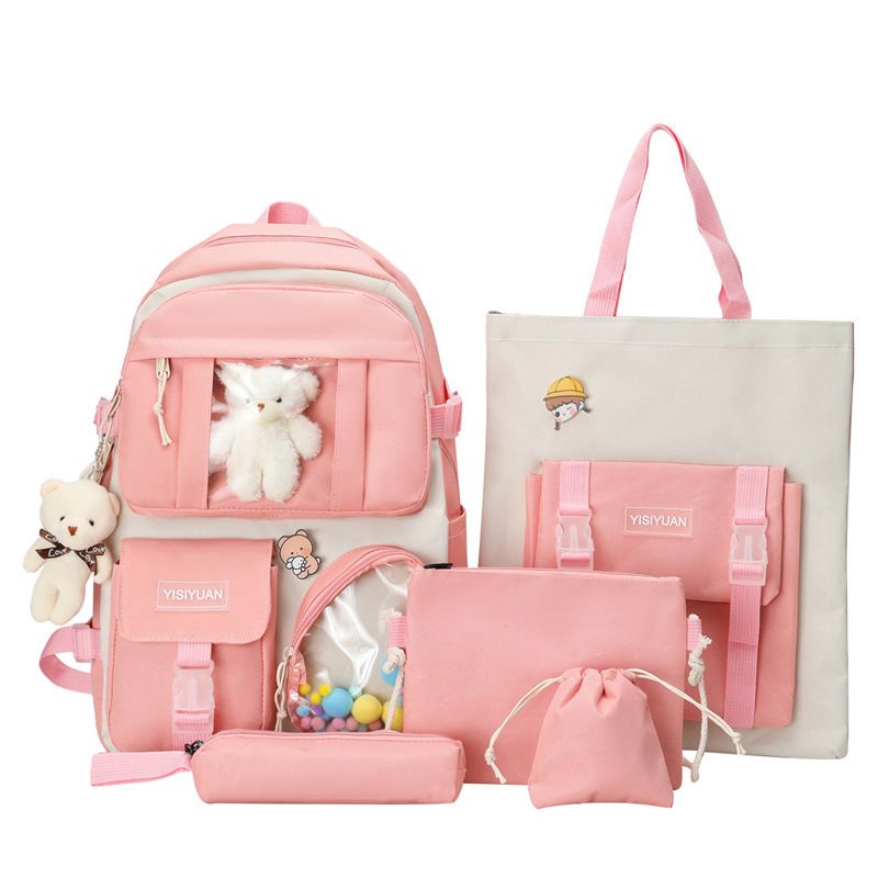 Sacs pour femmes nouveau sac à dos lycéenne style collégial cartable femme léger Harajuku sac à dos décontracté ensemble de cinq pièces_voghion.com