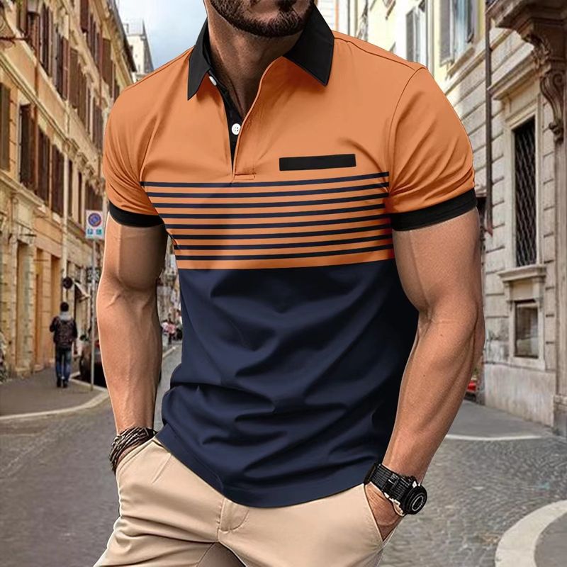 Abbigliamento estivo da uomo, nuovo, con tasca sul petto, stampa digitale, risvolto, bottone, manica corta_voghion.com