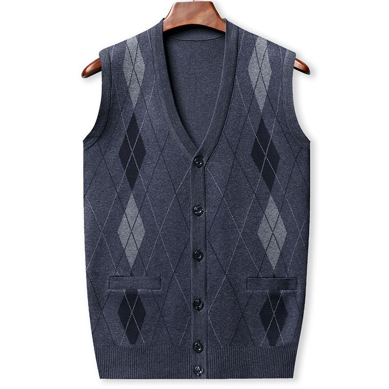 ​Slim Fit Herren-Strickweste mit V-Ausschnitt und Karomuster – Leichte ärmellose Strickjacke für Freizeit- und Businesskleidung​_voghion.com