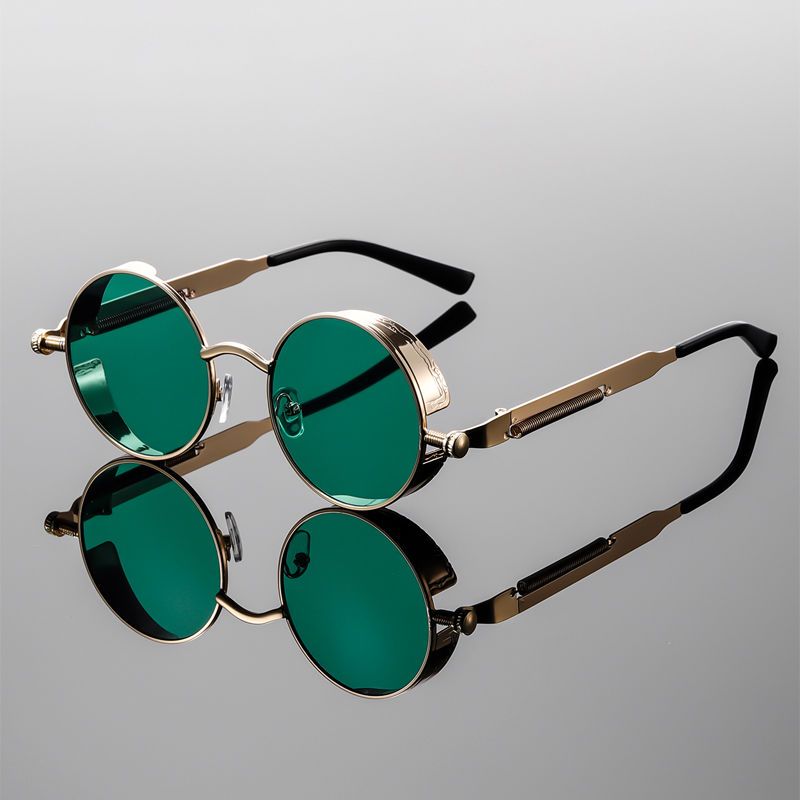 Nuovi occhiali da sole Steampunk in metallo, occhiali da sole retrò, rotondi, con bordo spesso, occhiali primaverili, gambe, occhiali da sole da uomo_voghion.com