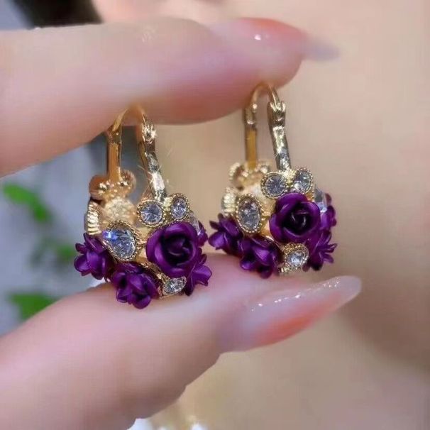 Women's earrings Flower Basket Red Rose Earrings Women's 2023 New Trendy Style Retro Exaggerated Earrings Red Earrings_voghion.com