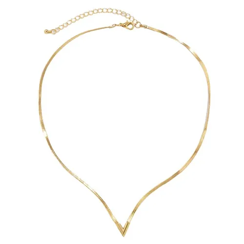Qianbihe Adjustable Extended Chain Oblate Men V-shaped Charm Choker Necklace Jewelry Accessories-Sier_voghion.com