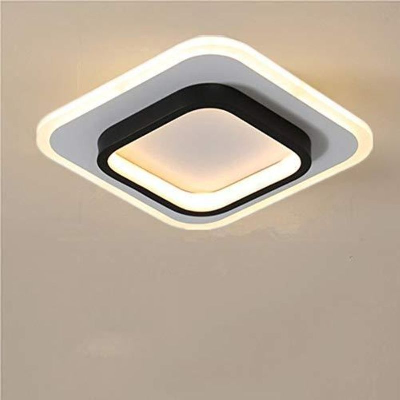 Quadratische LED-Deckenleuchte Schwarz und Weiß 22W, 24*24*6CM, Warmweiß 3500K Für Wohnzimmer Schlafzimmer Küche Bad_voghion.com